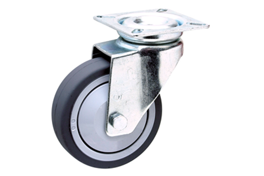 Swivel castor, Ø100x25 mm, grey TPR-tyre grey rim, ball bearing, galvanized fork BH 122 mm, plate 60x60 mm, distance between holes 38/46 x 38/46 mm, DrVm 80 kg, no brakes