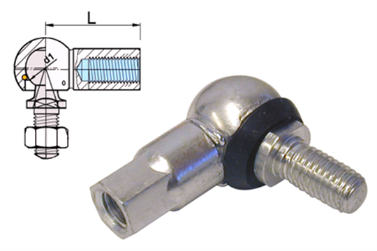 Ball joint M10 x 35, form CS, DIN 71802, with dust cap, hexagon connection, blue/white galvanized 